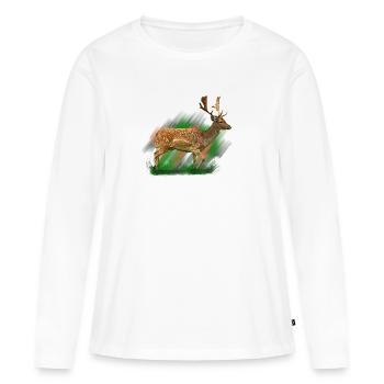 Cerf en brosse - T-shirt manches longues Premium bio Femme - blanc - Devant - Julia (174cm)