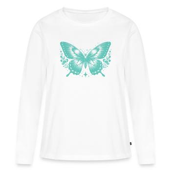 Papillon Turquoise et Fleurs - T-shirt manches longues Premium bio Femme - blanc - Devant - Julia (174cm)