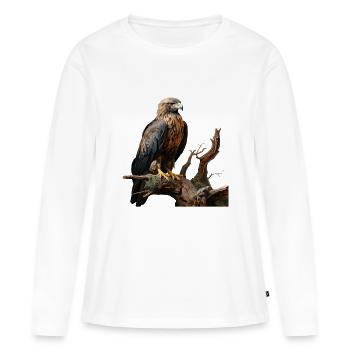 Aigle impérial sur branche moussue - T-shirt manches longues Premium bio Femme - blanc - Devant - Julia (174cm)