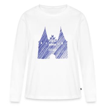 Lübeck Wahrzeichen Blau | Scribble Look - Frauen Premium Bio Langarmshirt - Weiß - Vorne - Julia (174cm)