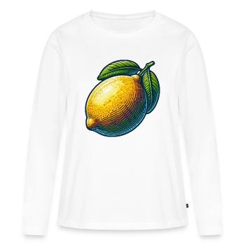 Citron éclatant et feuilles vertes - T-shirt manches longues Premium bio Femme - blanc - Devant - Julia (174cm)