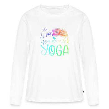 Fille qui aime yoga en aquarelle pastel - T-shirt manches longues Premium bio Femme - blanc - Devant - Julia (174cm)