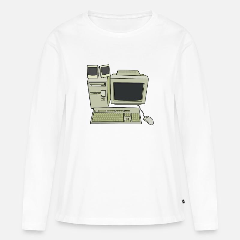 Retro Computer Desk Einrichtung - Frauen Premium Bio Langarmshirt - Weiß