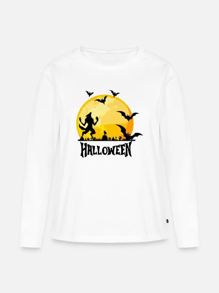 Halloween Vollmond Werwolf  - Frauen Premium Bio Langarmshirt - Weiß