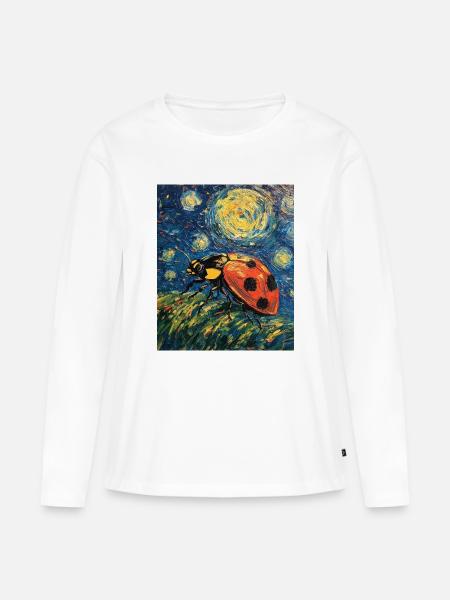 Marienkäfer Van Gogh Style Starry Night - Frauen Premium Bio Langarmshirt - Weiß