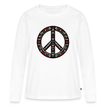 Paix en Palestine Géométrique Tribal Vert Rouge - T-shirt manches longues Premium bio Femme - blanc - Devant - Julia (174cm)