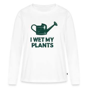 Mouiller mes plantes Arrosage - T-shirt manches longues Premium bio Femme - blanc - Devant - Julia (174cm)