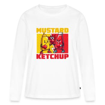 Moutarde contre Ketchup: Duel cartoon - T-shirt manches longues Premium bio Femme - blanc - Devant - Julia (174cm)