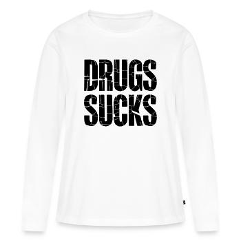 Slogan anti-drogue noir - T-shirt manches longues Premium bio Femme - blanc - Devant - Julia (174cm)