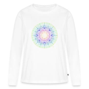 Regenbogen Mandala Fusion - Frauen Premium Bio Langarmshirt - Weiß - Vorne - Julia (174cm)