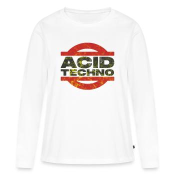 Distressed Acid Techno Logo Tee - Women's Premium Organic Long Sleeve Shirt - white - Front - Julia (174cm)