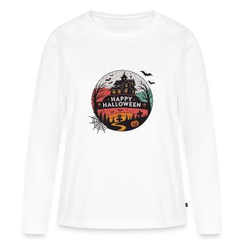 Halloween Rundes Spukhaus - Frauen Premium Bio Langarmshirt - Weiß - Vorne - Julia (174cm)