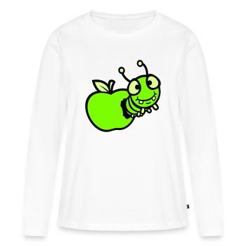 Chenille peeps trou de pomme bande dessinée drôle mignon mignon mignon - T-shirt manches longues Premium bio Femme - blanc - Devant - Julia (174cm)
