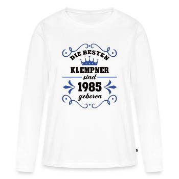 Plombier Anniversaire Vintage 1985 Collègue Né - T-shirt manches longues Premium bio Femme - blanc - Devant - Julia (174cm)