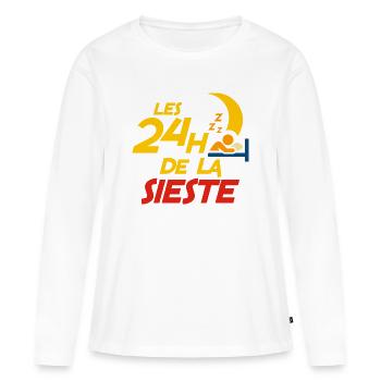 Les 24 heures de la sieste - T-shirt manches longues Premium bio Femme - blanc - Devant - Julia (174cm)