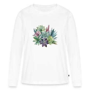 Pastell Sukkulenten Aquarell Design - Frauen Premium Bio Langarmshirt - Weiß - Vorne - Julia (174cm)