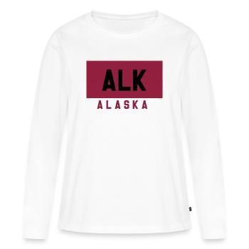 Typographie de l’Alaska en couleur rubis - T-shirt manches longues Premium bio Femme - blanc - Devant - Julia (174cm)