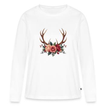 Hirschgeweih & Rosen - Boho Nature Design - Frauen Premium Bio Langarmshirt - Weiß - Vorne - Julia (174cm)