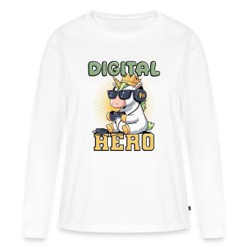 Jeux d’argent et d’argent - licorne des héros numériques - T-shirt manches longues Premium bio Femme - blanc - Devant - Julia (174cm)