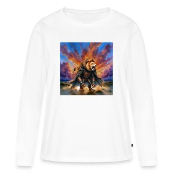 Löwenkrieger mit Rüstung und Umhang - Frauen Premium Bio Langarmshirt - Weiß - Vorne - Julia (174cm)