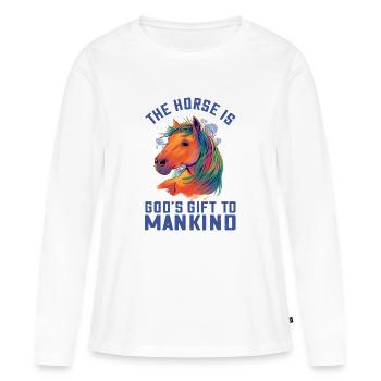 Buntes Pferdeillustration im Aquarell  Pferde Fan - Frauen Premium Bio Langarmshirt - Weiß - Vorne - Julia (174cm)