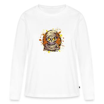 Mumien Schädel Farbspritzer - Frauen Premium Bio Langarmshirt - Weiß - Vorne - Julia (174cm)