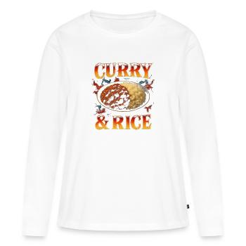 Curry und Reis Lieblingsessen Lustig Seltsam 90er  - Frauen Premium Bio Langarmshirt - Weiß - Vorne - Julia (174cm)