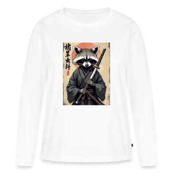 Raccoon Samurai in Kimono - Women's Premium Organic Long Sleeve Shirt - white - Front - Julia (174cm)