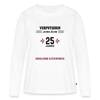 Plâtrier 25e anniversaire 25e anniversaire de l’entreprise - T-shirt manches longues Premium bio Femme - blanc - Devant - Julia (174cm)