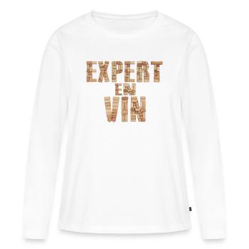 Expert en Vin – Design en bouchons de vin - T-shirt manches longues Premium bio Femme - blanc - Devant - Julia (174cm)