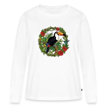 Toukan tropical dans le cercle des fleurs - T-shirt manches longues Premium bio Femme - blanc - Devant - Julia (174cm)