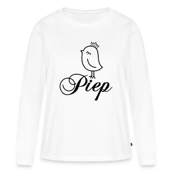 Spatz Piep mit Krone – Piepmatz Vogel Cartoon - Frauen Premium Bio Langarmshirt - Weiß - Vorne - Julia (174cm)