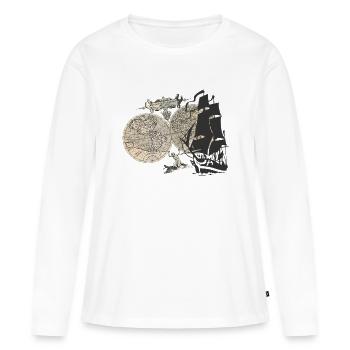 Antike Weltkarte und Segelschiff - Frauen Premium Bio Langarmshirt - Weiß - Vorne - Julia (174cm)