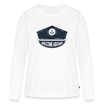 Nautic Design Bienvenue à bord Anchor Patch Cap Marine - T-shirt manches longues Premium bio Femme - blanc - Devant - Julia (174cm)