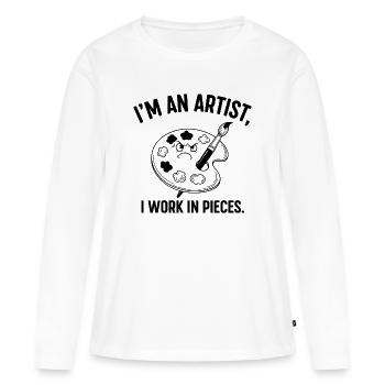 Je travaille en morceaux Palette - T-shirt manches longues Premium bio Femme - blanc - Devant - Julia (174cm)
