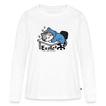 E = mc² - Schlafkatze im blauen Pyjama - Frauen Premium Bio Langarmshirt - Weiß - Vorne - Julia (174cm)
