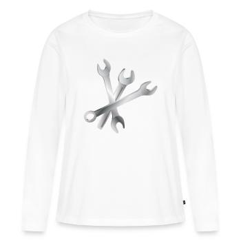 Jeu de clés – Outils et artisanat - T-shirt manches longues Premium bio Femme - blanc - Devant - Julia (174cm)