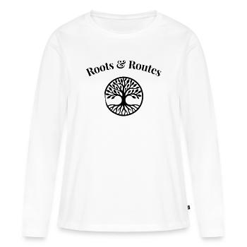 Racines et itinéraires – Chemise d’aventure - T-shirt manches longues Premium bio Femme - blanc - Devant - Julia (174cm)