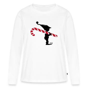 Gnome de Noël drôle avec une canne à sucre - T-shirt manches longues Premium bio Femme - blanc - Devant - Julia (174cm)