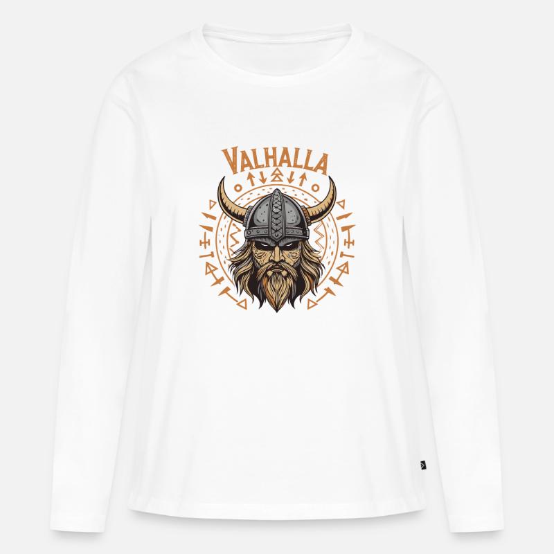 Mächtiger Wikinger mit Walhalla-Helm - Frauen Premium Bio Langarmshirt - Weiß