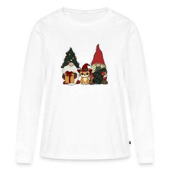 Katze zwischen Wichteln - Frauen Premium Bio Langarmshirt - Weiß - Vorne - Julia (174cm)