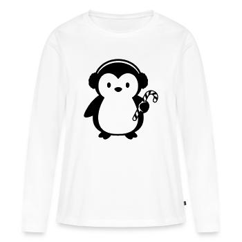 Pingouin mignon avec canne à sucre | Noël - T-shirt manches longues Premium bio Femme - blanc - Devant - Julia (174cm)