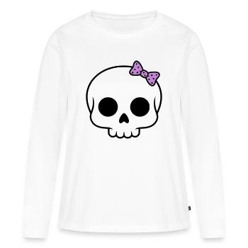 Tête de mort mignonne avec nœud | Girly Goth - T-shirt manches longues Premium bio Femme - blanc - Devant - Julia (174cm)