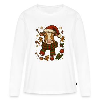 Vache à Noël - T-shirt manches longues Premium bio Femme - blanc - Devant - Julia (174cm)