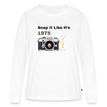 Claque-la comme si on était en 1975 - T-shirt manches longues Premium bio Femme - blanc - Devant - Julia (174cm)
