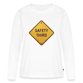 Sécurité Troisième Signalisation routière Sécurité Troisième - T-shirt manches longues Premium bio Femme - blanc - Devant - Julia (174cm)