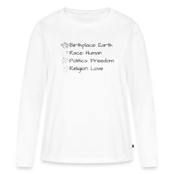Une seule Terre. Une seule humanité. Un seul amour. - T-shirt manches longues Premium bio Femme - blanc - Devant - Julia (174cm)