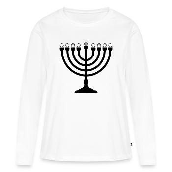 Menorah amusante avec des smileys | Symbole de Hanoukka - T-shirt manches longues Premium bio Femme - blanc - Devant - Julia (174cm)