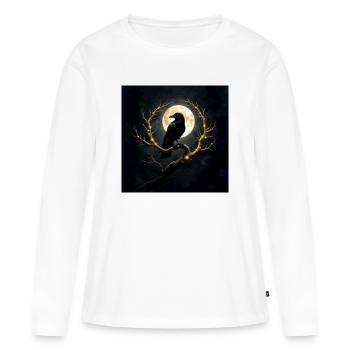 Corbeau sur la lune illuminée - T-shirt manches longues Premium bio Femme - blanc - Devant - Julia (174cm)