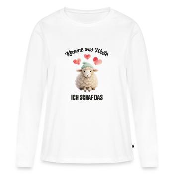 Komme was Wolle ich Schaf das - Frauen Premium Bio Langarmshirt - Weiß - Vorne - Julia (174cm)